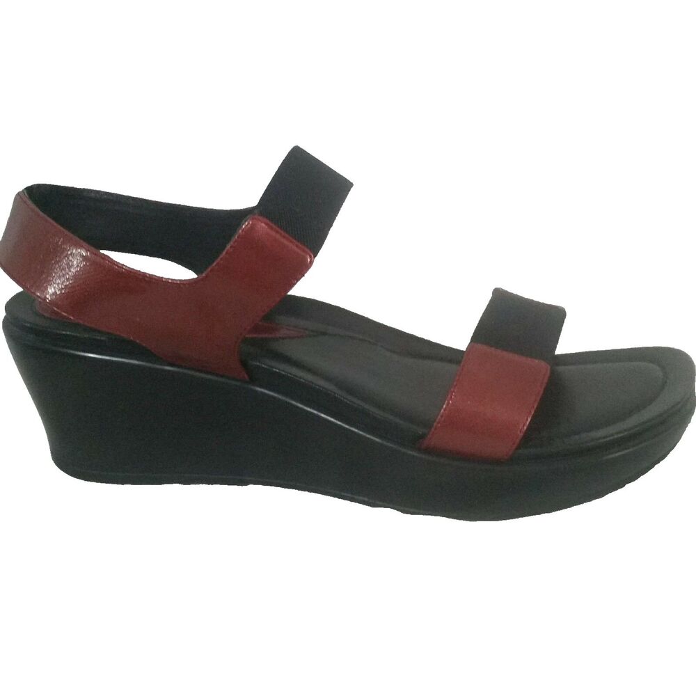 Dansko Red Patent Leather Black Elastic Wedge Sandals Mary Jane 41/10-10,5